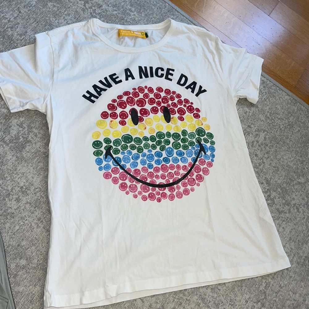 FARM Rio White Tee with Rainbow Smiley
